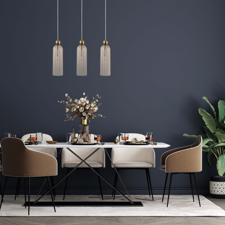 Lámpara colgante con cable PIEGA 3xE14/40W/230V latón/beige ahumado