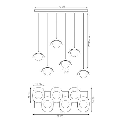 Lámpara colgante con cable RITUAL 6xG9/8W/230V blanca