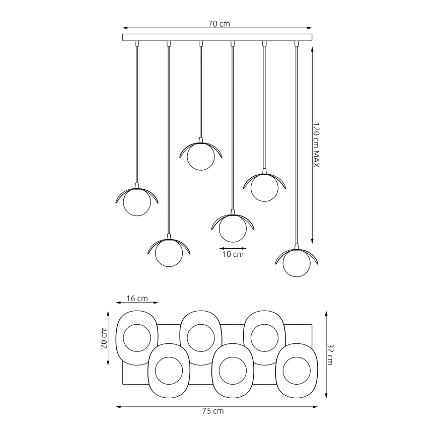 Lámpara colgante con cable RITUAL 6xG9/8W/230V negra