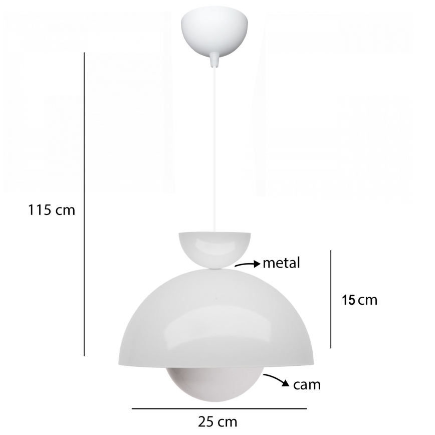 Lámpara colgante con cable SALVA 1xE27/15W/230V blanca