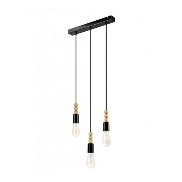 Lámpara colgante con cable SIMON 3xE27/60W/230V haya