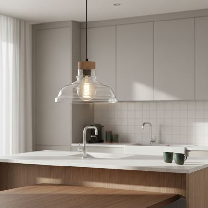 Lámpara colgante con cable SINGLE 1xE27/60W/230V, diámetro 28 cm, roble