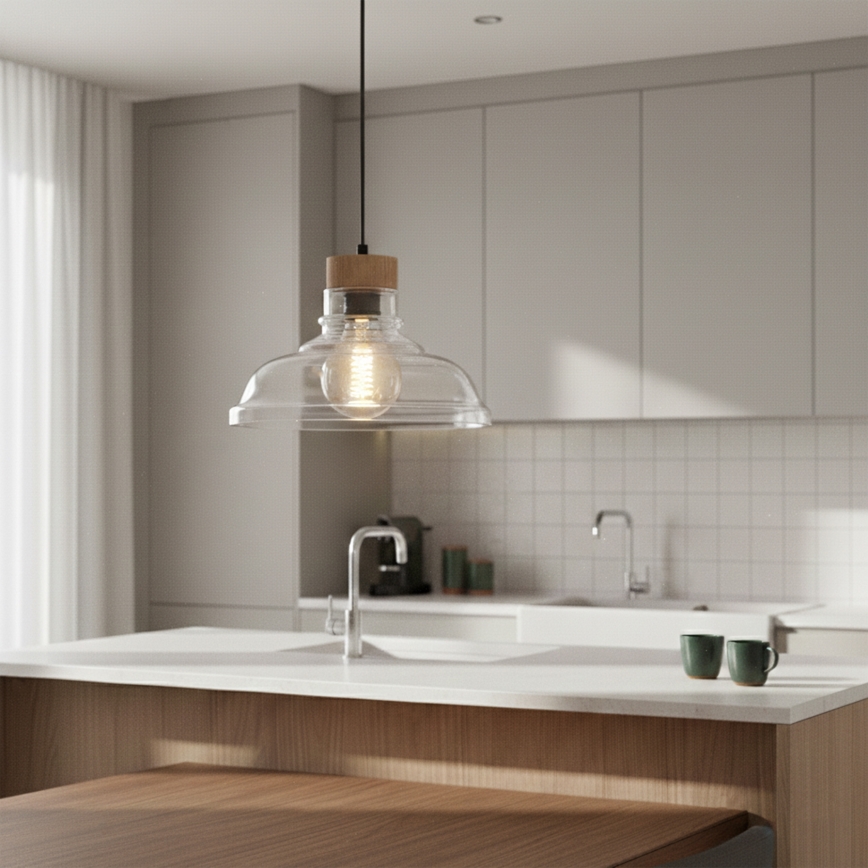 Lámpara colgante con cable SINGLE 1xE27/60W/230V, diámetro 28 cm, roble