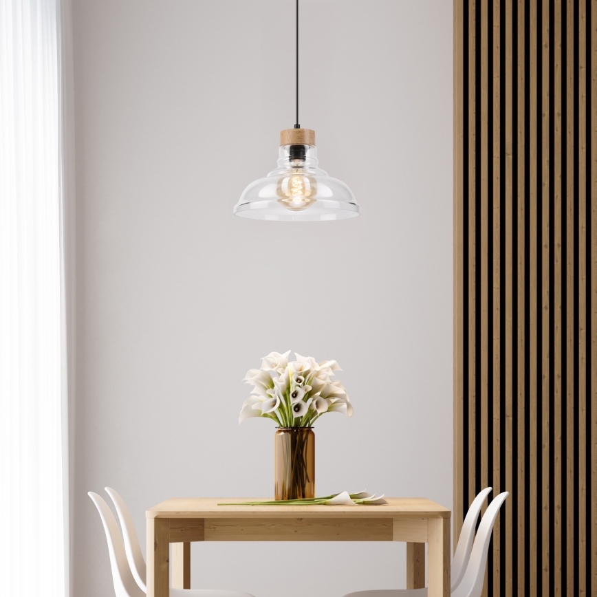 Lámpara colgante con cable SINGLE 1xE27/60W/230V, diámetro 28 cm, roble