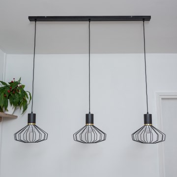 Lámpara colgante con cable SOLANO 3xE27/15W/230V negra/dorada
