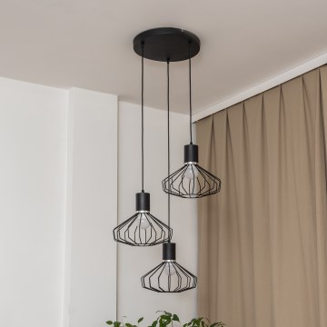 Lámpara colgante con cable SOLANO 3xE27/15W/230V negro/cromo brillante