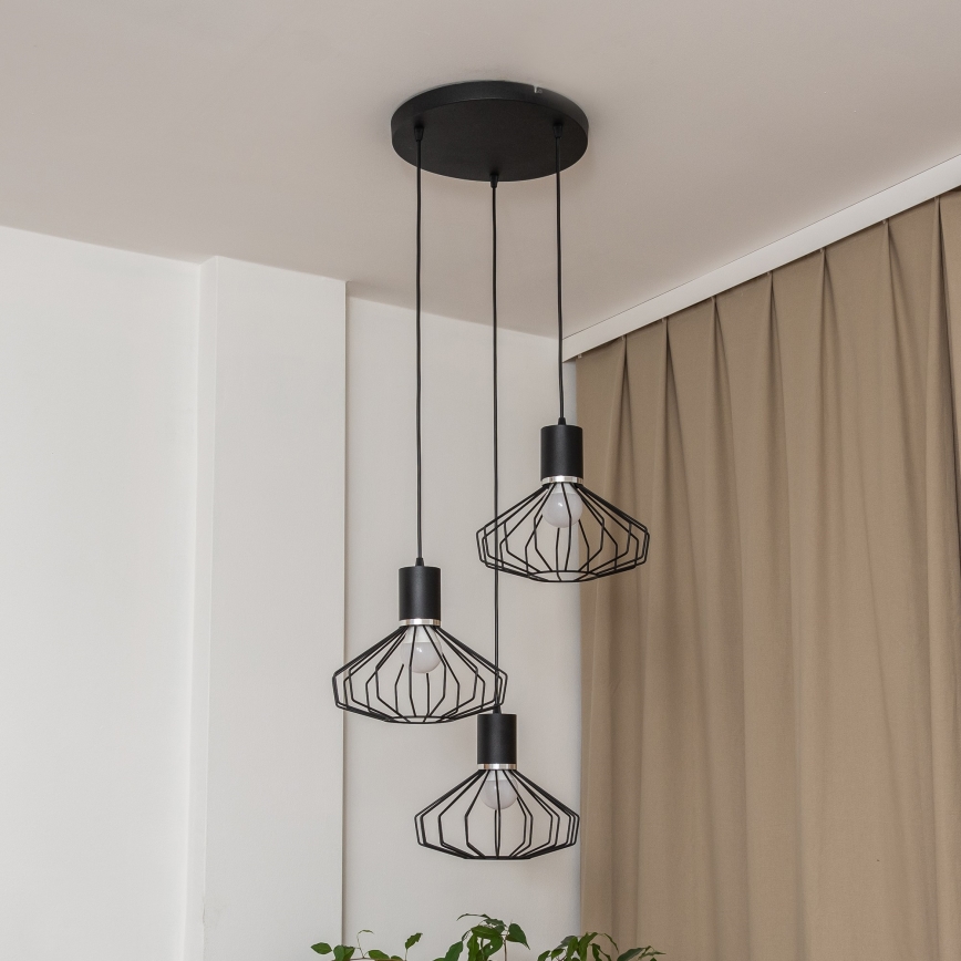 Lámpara colgante con cable SOLANO 3xE27/15W/230V negro/cromo brillante