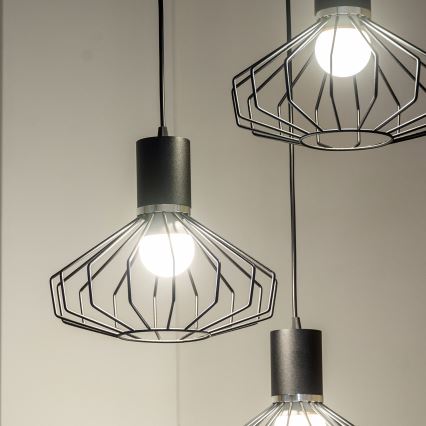 Lámpara colgante con cable SOLANO 3xE27/15W/230V negro/cromo brillante