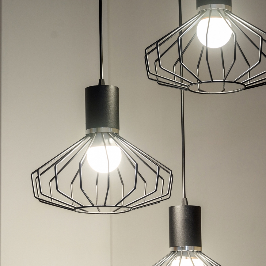 Lámpara colgante con cable SOLANO 3xE27/15W/230V negro/cromo brillante