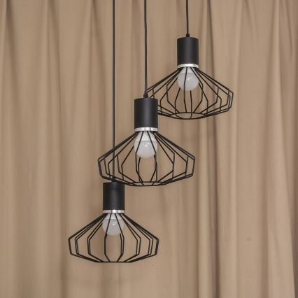 Lámpara colgante con cable SOLANO 3xE27/15W/230V negro/cromo brillante