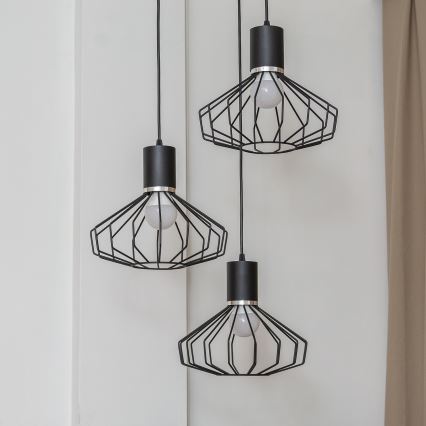 Lámpara colgante con cable SOLANO 3xE27/15W/230V negro/cromo brillante