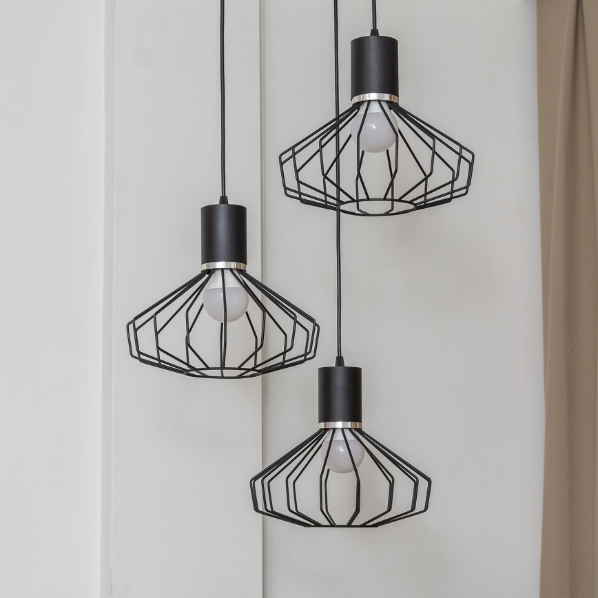 Lámpara colgante con cable SOLANO 3xE27/15W/230V negro/cromo brillante