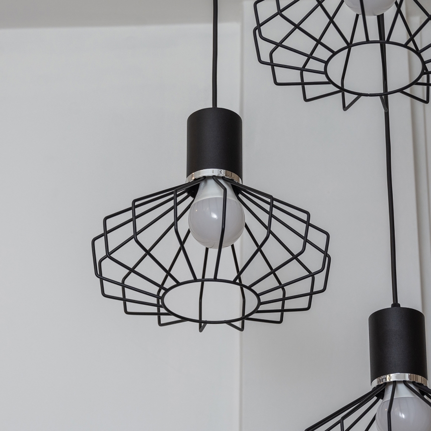 Lámpara colgante con cable SOLANO 3xE27/15W/230V negro/cromo brillante