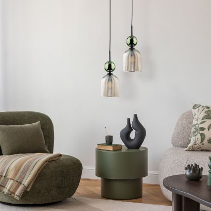 Lámpara colgante con cable SOPHIA 1xE14/10W/230V negra/verde/beige ahumado