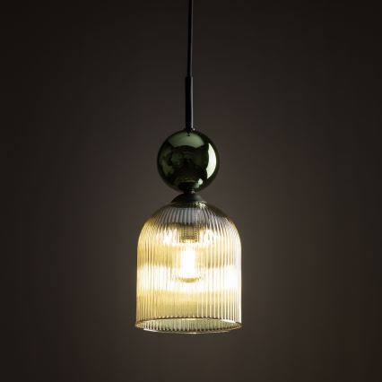 Lámpara colgante con cable SOPHIA 1xE14/10W/230V negra/verde/beige ahumado