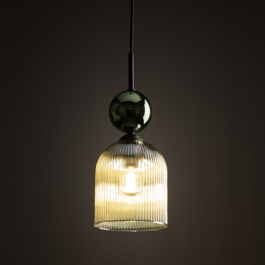 Lámpara colgante con cable SOPHIA 1xE14/10W/230V negra/verde/beige ahumado