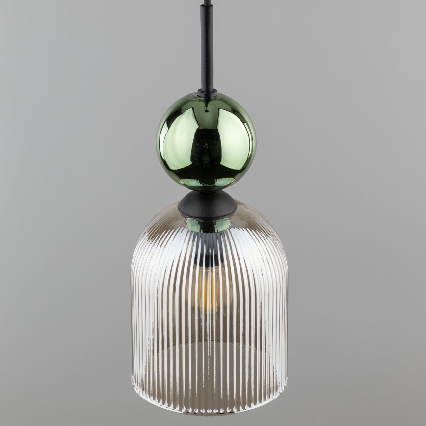 Lámpara colgante con cable SOPHIA 1xE14/10W/230V negra/verde/beige ahumado