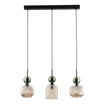 Lámpara colgante con cable SOPHIA 3xE14/10W/230V negra/verde/beige ahumado
