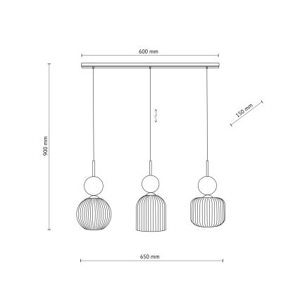 Lámpara colgante con cable SOPHIA 3xE14/10W/230V negra/verde/beige ahumado