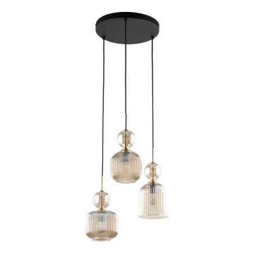 Lámpara colgante con cable SOPHIA 3xE14/10W/230V negro/beige ahumado