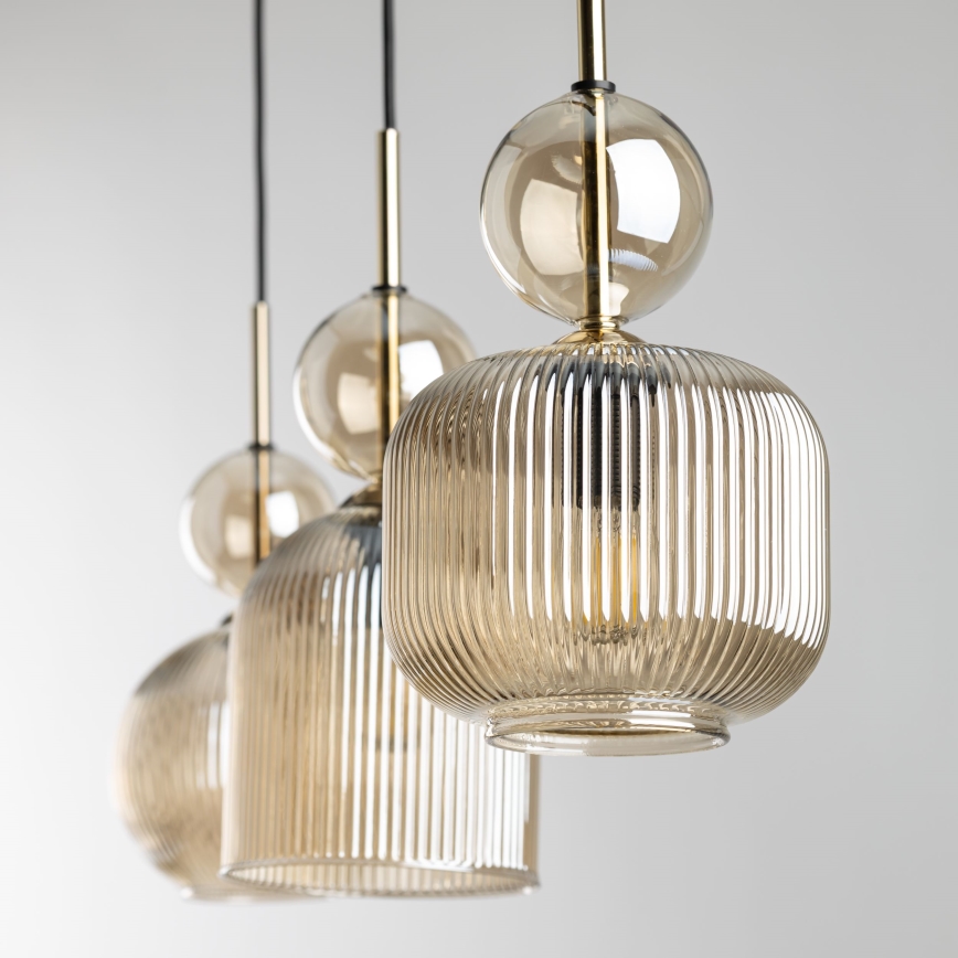 Lámpara colgante con cable SOPHIA 3xE14/10W/230V negro/beige ahumado