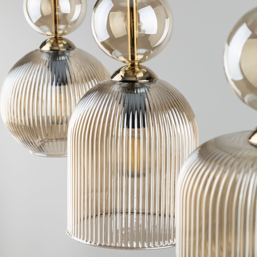 Lámpara colgante con cable SOPHIA 3xE14/10W/230V negro/beige ahumado