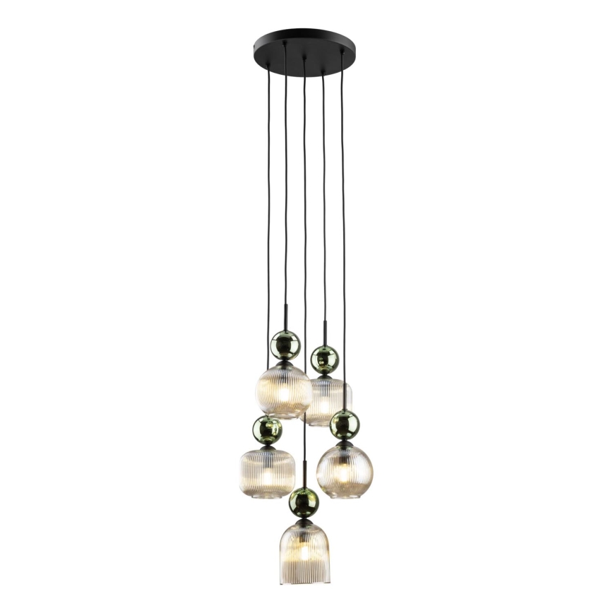 Lámpara colgante con cable SOPHIA 5xE14/10W/230V negra/verde/beige ahumado