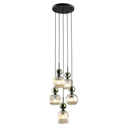Lámpara colgante con cable SOPHIA 5xE14/10W/230V negra/verde/beige ahumado
