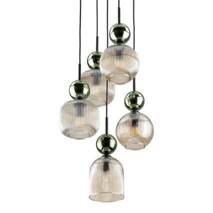 Lámpara colgante con cable SOPHIA 5xE14/10W/230V negra/verde/beige ahumado