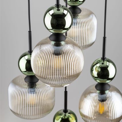 Lámpara colgante con cable SOPHIA 5xE14/10W/230V negra/verde/beige ahumado