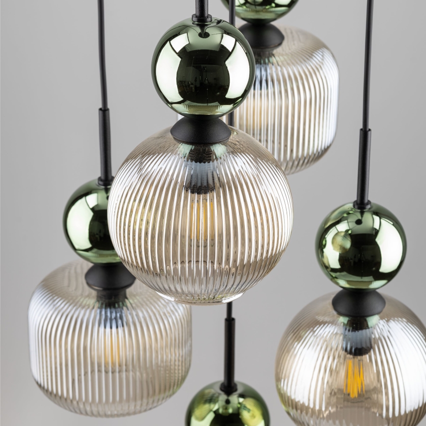 Lámpara colgante con cable SOPHIA 5xE14/10W/230V negra/verde/beige ahumado
