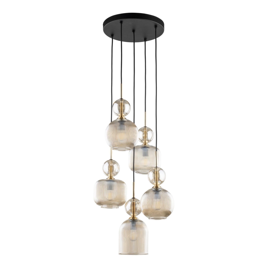 Lámpara colgante con cable SOPHIA 5xE14/10W/230V negro/beige ahumado