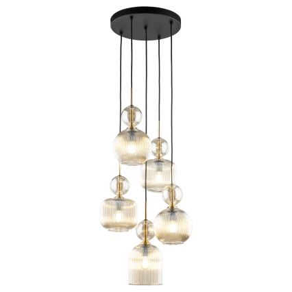 Lámpara colgante con cable SOPHIA 5xE14/10W/230V negro/beige ahumado