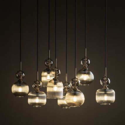 Lámpara colgante con cable SOPHIA 8xE14/10W/230V negro/beige ahumado