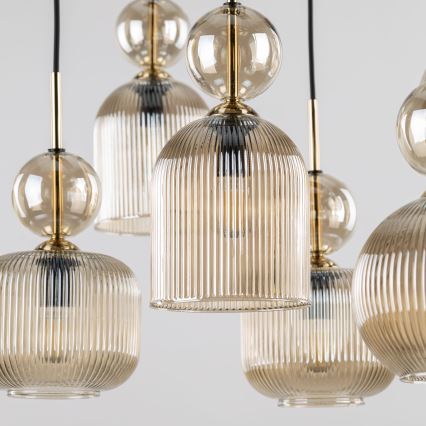 Lámpara colgante con cable SOPHIA 8xE14/10W/230V negro/beige ahumado