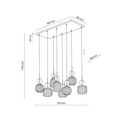 Lámpara colgante con cable SOPHIA 8xE14/10W/230V negro/beige ahumado