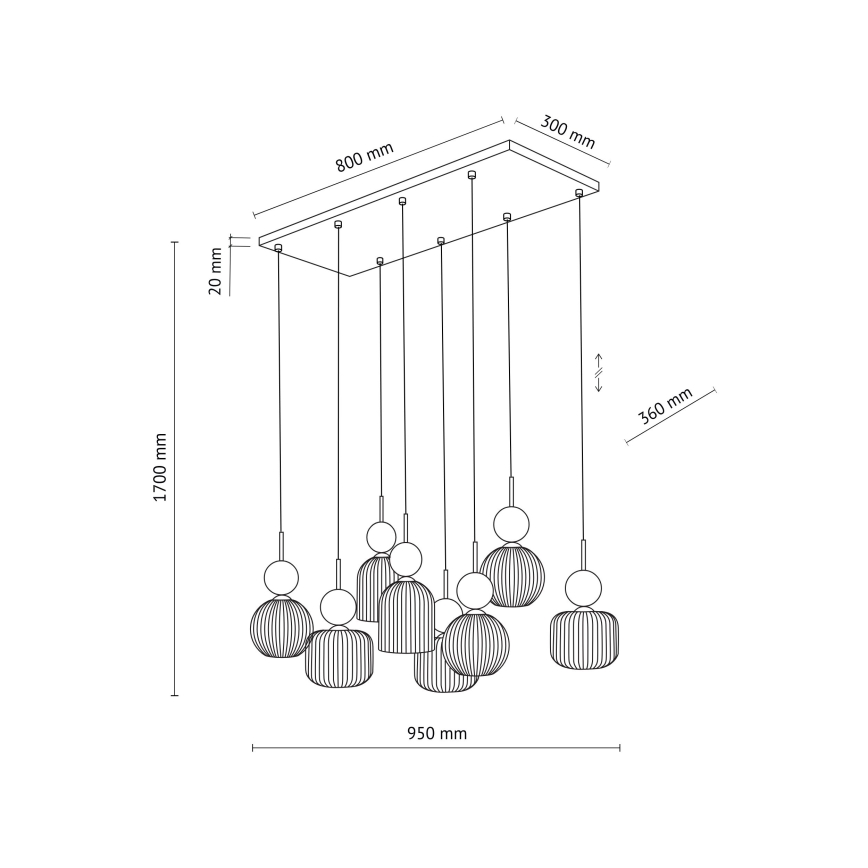 Lámpara colgante con cable SOPHIA 8xE14/10W/230V negro/verde/beige ahumado