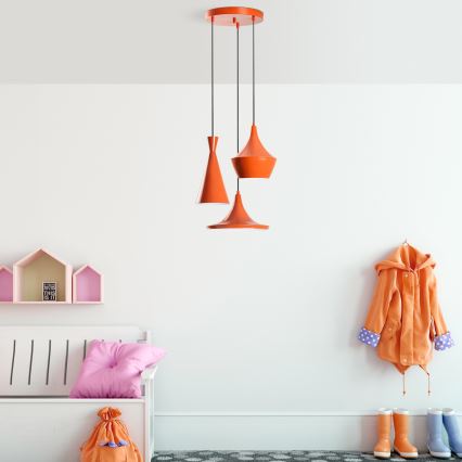 Lámpara colgante con cable TOM 3xE27/40W/230V naranja