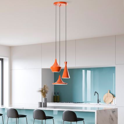 Lámpara colgante con cable TOM 3xE27/40W/230V naranja