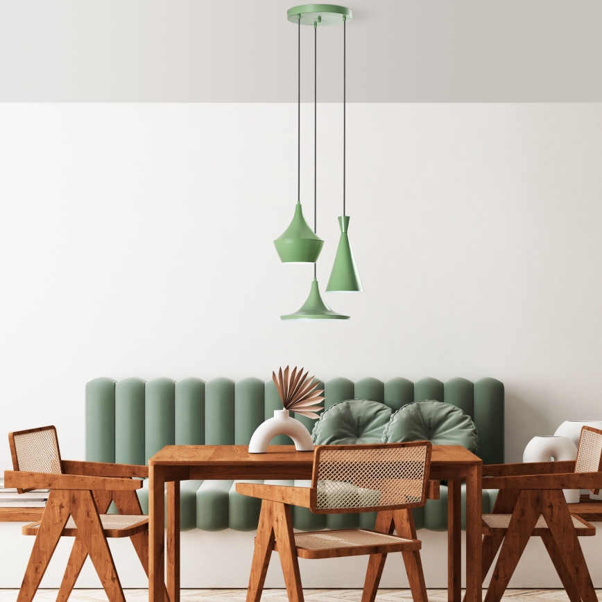 Lámpara colgante con cable TOM 3xE27/40W/230V verde
