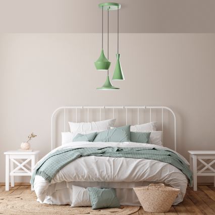 Lámpara colgante con cable TOM 3xE27/40W/230V verde