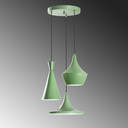 Lámpara colgante con cable TOM 3xE27/40W/230V verde