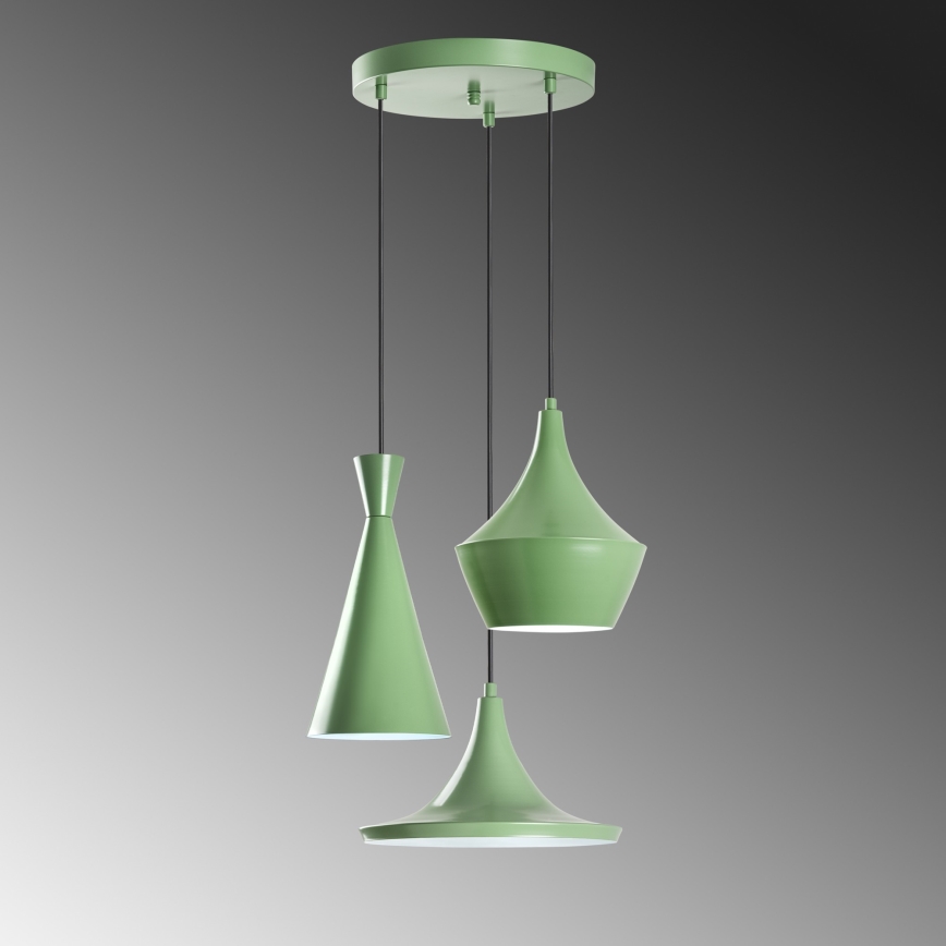 Lámpara colgante con cable TOM 3xE27/40W/230V verde