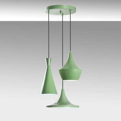 Lámpara colgante con cable TOM 3xE27/40W/230V verde