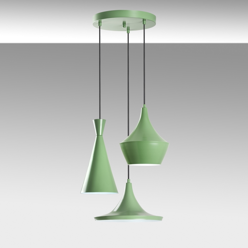 Lámpara colgante con cable TOM 3xE27/40W/230V verde