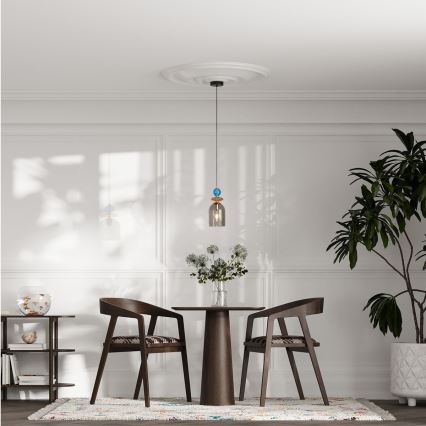 Lámpara colgante con cable TROPEA 1xE27/15W/230V negra/azul ahumado/beige