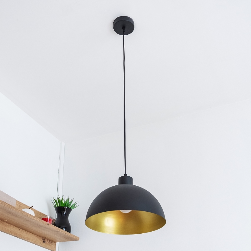 Lámpara colgante con cable VESPER 1xE27/15W/230 Ø 30 cm negra/dorada