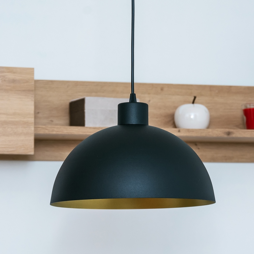 Lámpara colgante con cable VESPER 1xE27/15W/230 Ø 30 cm negra/dorada