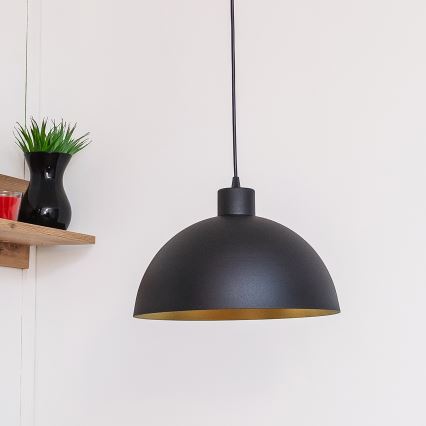 Lámpara colgante con cable VESPER 1xE27/15W/230 Ø 30 cm negra/dorada