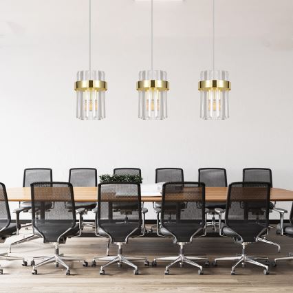 Lámpara colgante con cable VETRO 3xE14/10W/230V dorada